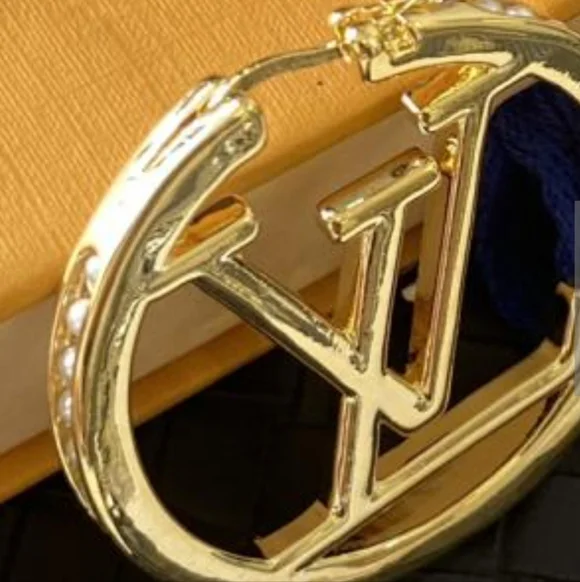 Louis Vuitton Gold Logo Pearl  Hoop Earrings NEW RARE - Picture 2 of 16